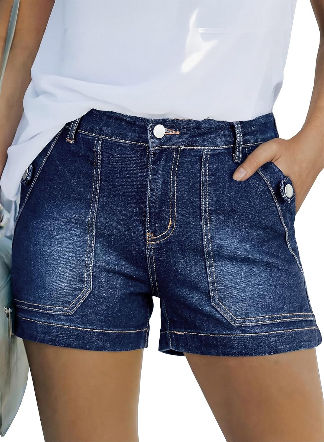 Astylish Women's High Waisted Jean Shorts Stretchy Casual Fashion Trendy Denim Shorts with Penny Patch Pocket
