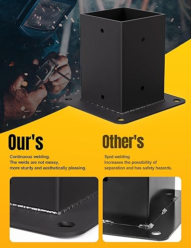 Miniatura 3 de ZEKOO Base de poste de valla de madera de 4 x 4, soporte de poste recubierto de energía negra, accesorios para pérgola para buzón, soportes de poste