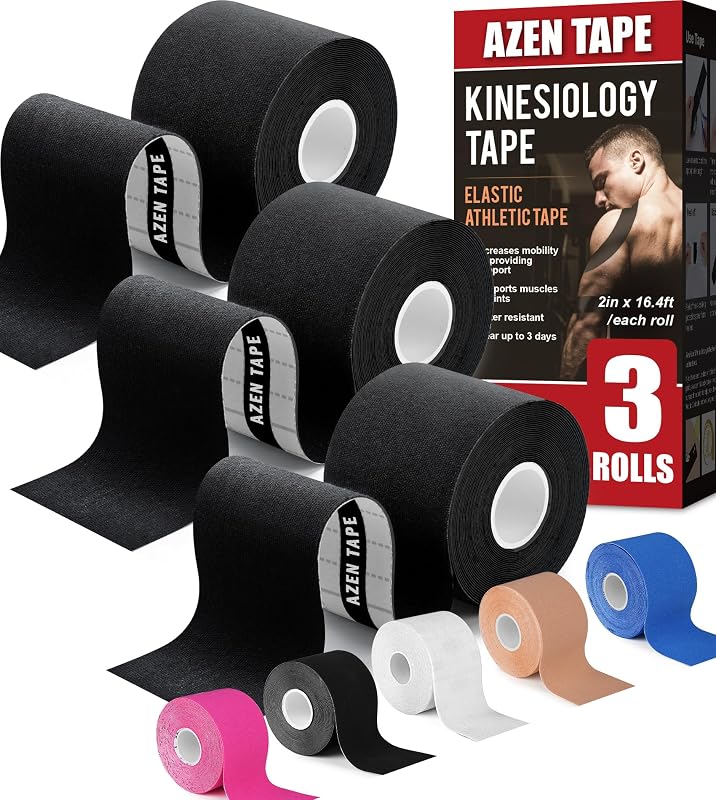 3 rollos de cinta kinesiológica, cinta cinética impermeable de 16.4 pies para soporte de articulaciones y alivio del dolor muscular, cinta muscular sin cortar, cinta para rodilla, cinta atlética - negro