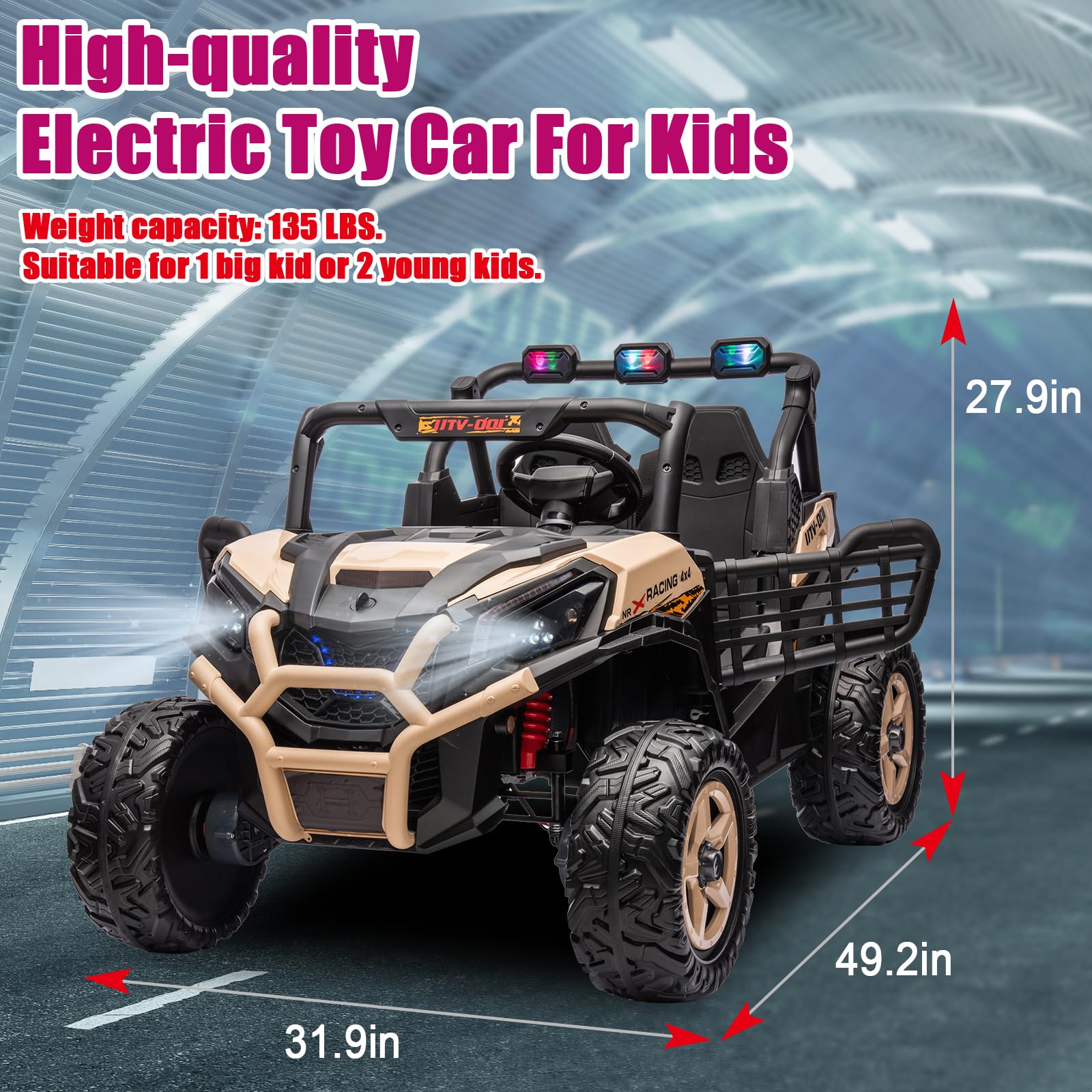LUIBAS 24V 2-Seater Ride On Toys 4x4 Ride On Buggy with Remote Control Battery Powered Kids Electric Car Off-Road Vehicles Side by Side UTV w/Music Play, EVA Rubber Tires, Colorful LED Lights, Yellow