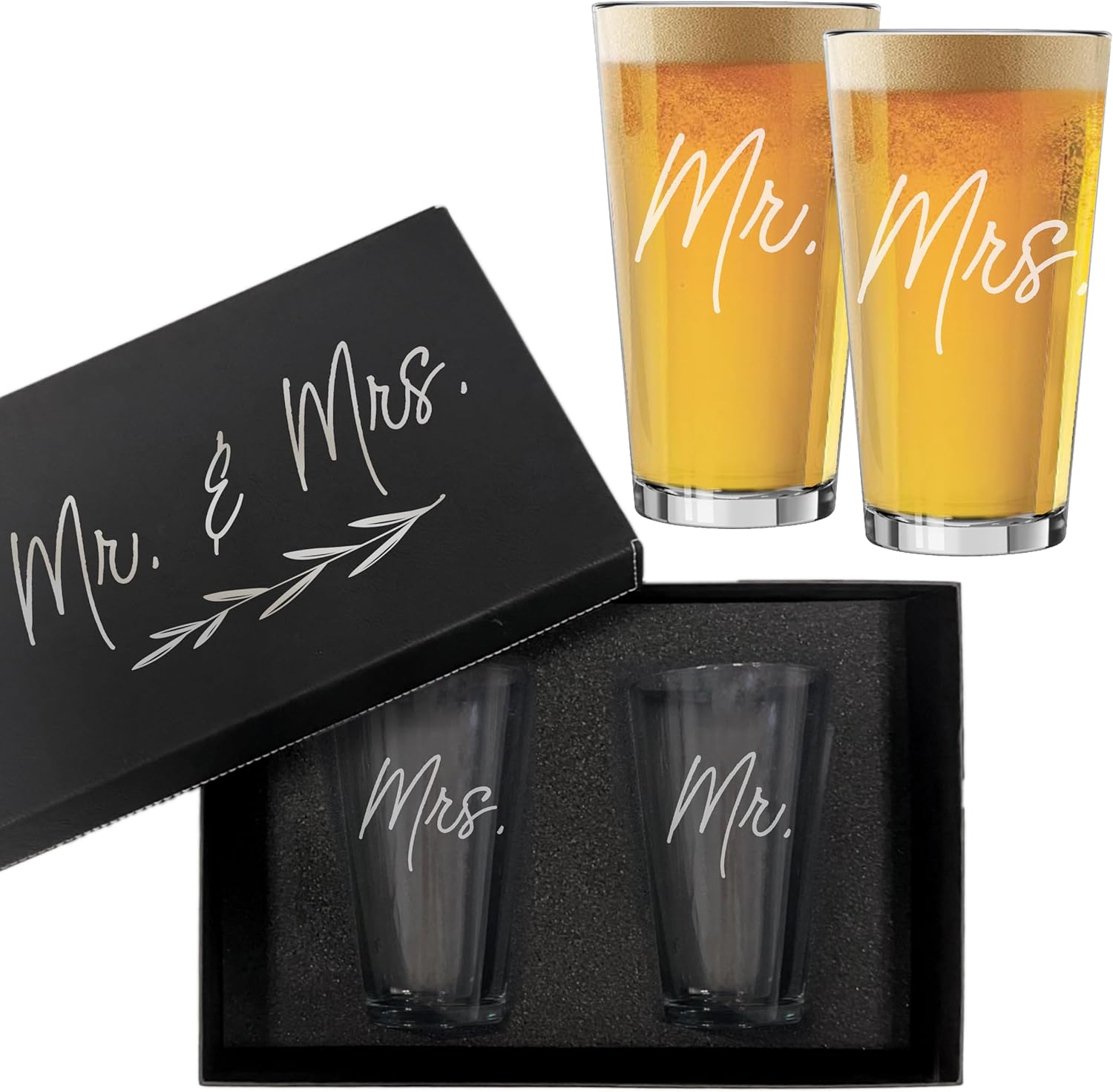My Personal Memories Mr and Mrs Whiskey Glasses, Beer Glasses, Wine Glasses Gift Set of 2 (Beer Pint Glasses Set of 2)