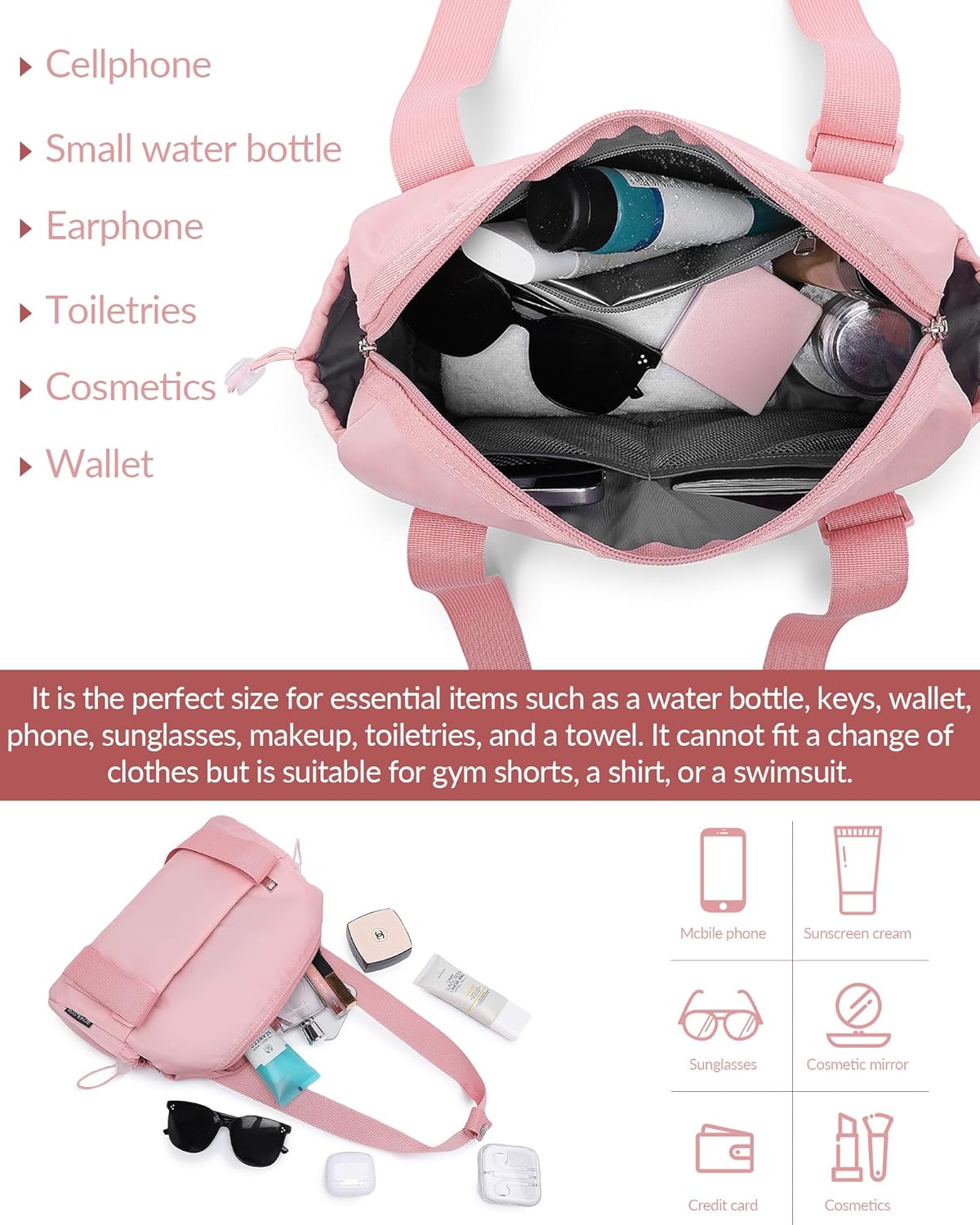 Small Gym Bag for Women Mini Duffle Bag with Wet Compartment, Lightweight Waterproof Cute Tote for Girls Workout Sport Travel - Image 3
