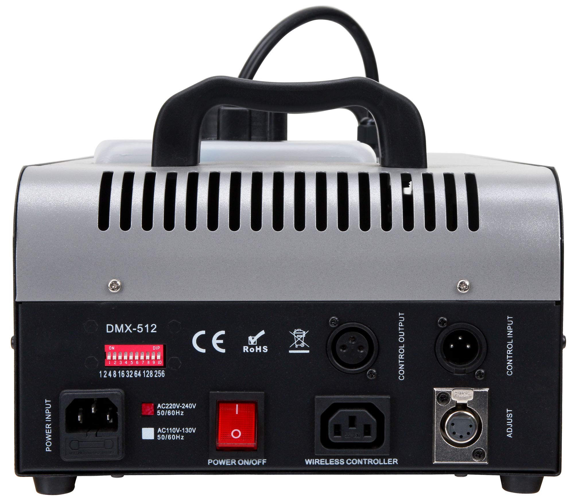 Showlite SN-1500D DMX Nebelmaschine mit Timer und Fernbedienung (1500W, 560m³ Nebelausstoß/min, 12 Min. Aufwärmzeit) silber