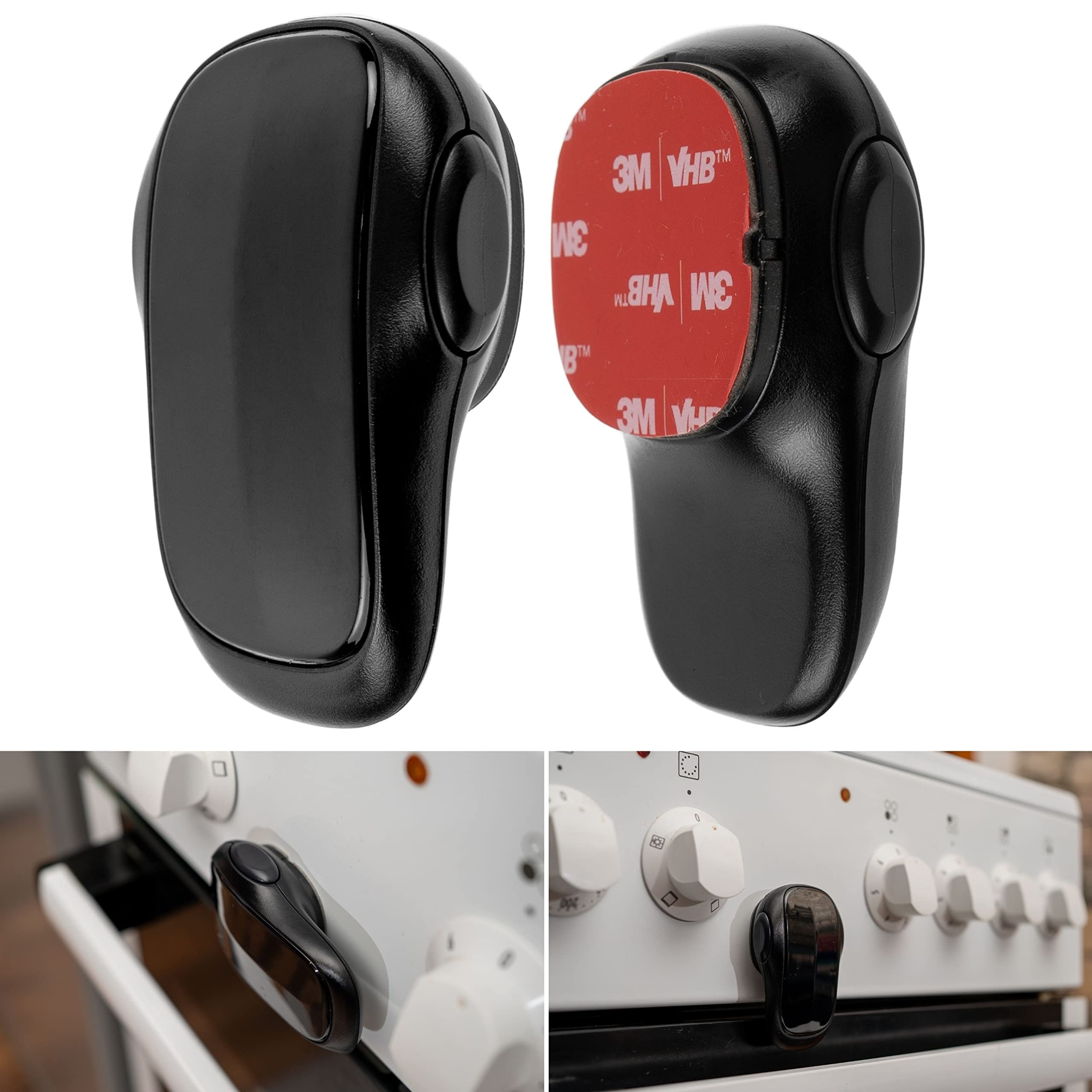 Cerradura de la puerta del horno, 2 pzs, en Negro, adhesivo especial, resistentes al calor, Diseño de doble botón, Bloqueo de Seguridad Horno, Estufa, Cajón, Puerta, Cerradura de Seguridad para Niños