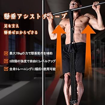 懸垂マシン(補助バンド付) Amazon | 懸垂アシストチューブ 筋トレ 懸垂 補助 プルアップ