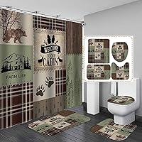 Vista 24 de Camille&Andrew - Juego de 4 cortinas de ducha de tela de ciervo rústico negro, alce, alce, pino, luna, casa de campo, panel rústico, tablero