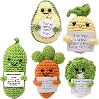 5PCS Handmade Emotional Support Crochet Dolls - Cute Vegetable Fruit Knitted Plush with Positive Cards, Cheer Up Gifts for Friends