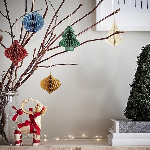 Miniatura 6 de NICROHOME Decoraciones de fiesta de Navidad  5 piezas de mini adorno de panal de papel con borde brillante, blanco, amarillo, azul, rojo y verde,