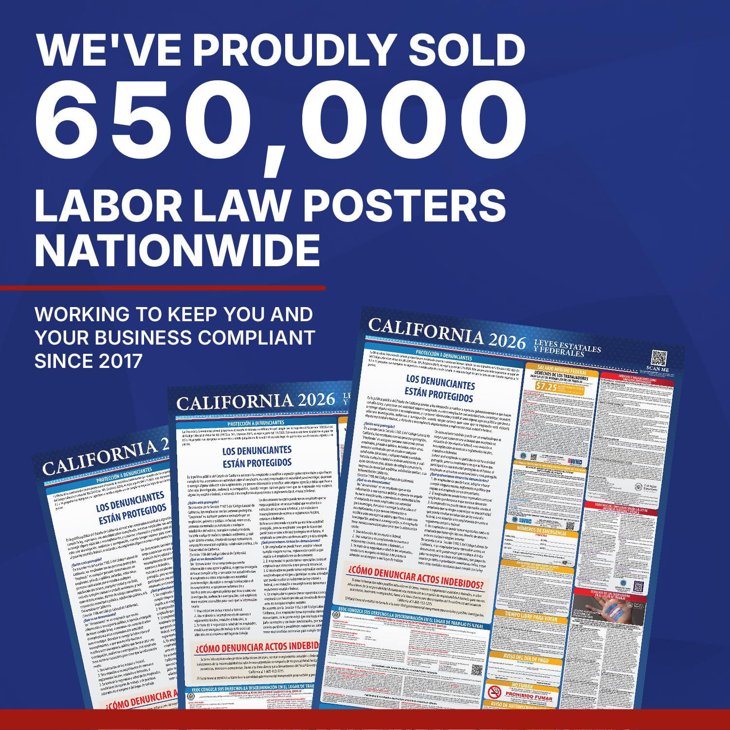 Cartel de leyes laborales federales y estatales de California 2022 - OSHA Workplace Compliant 24 x 36 pulgadas - Todo en uno requerido - Laminado (español)
