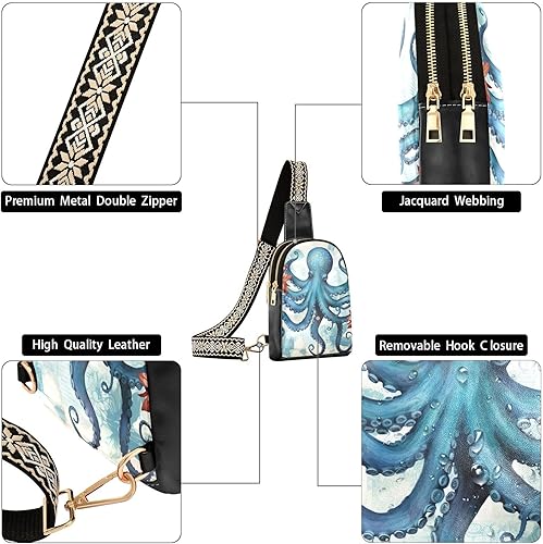 Miniatura 5 de Sling Backpack Octopus Vintage Sling Bag for Women Crossbody Shoulder Bag Leather Fanny Pack Chest Bag for Travel Hiking 202A1795
