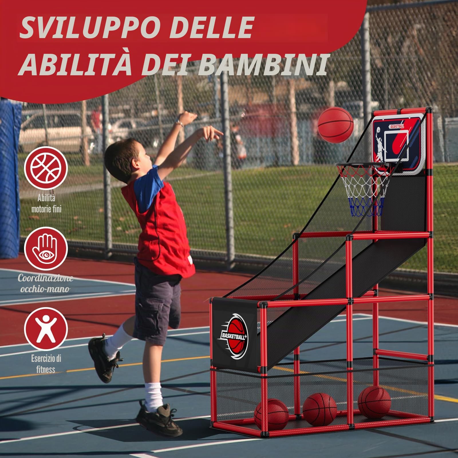 HYES Basketball Arcade Gioco per Bambini, Canestro Basket da Camera con 4 Palle e Pompa, Gioco di Pallacanestro Singolo Tiro, Giochi di Carnevale Giocattoli Regali per Ragazzi Ragazze Teens Età 3-12