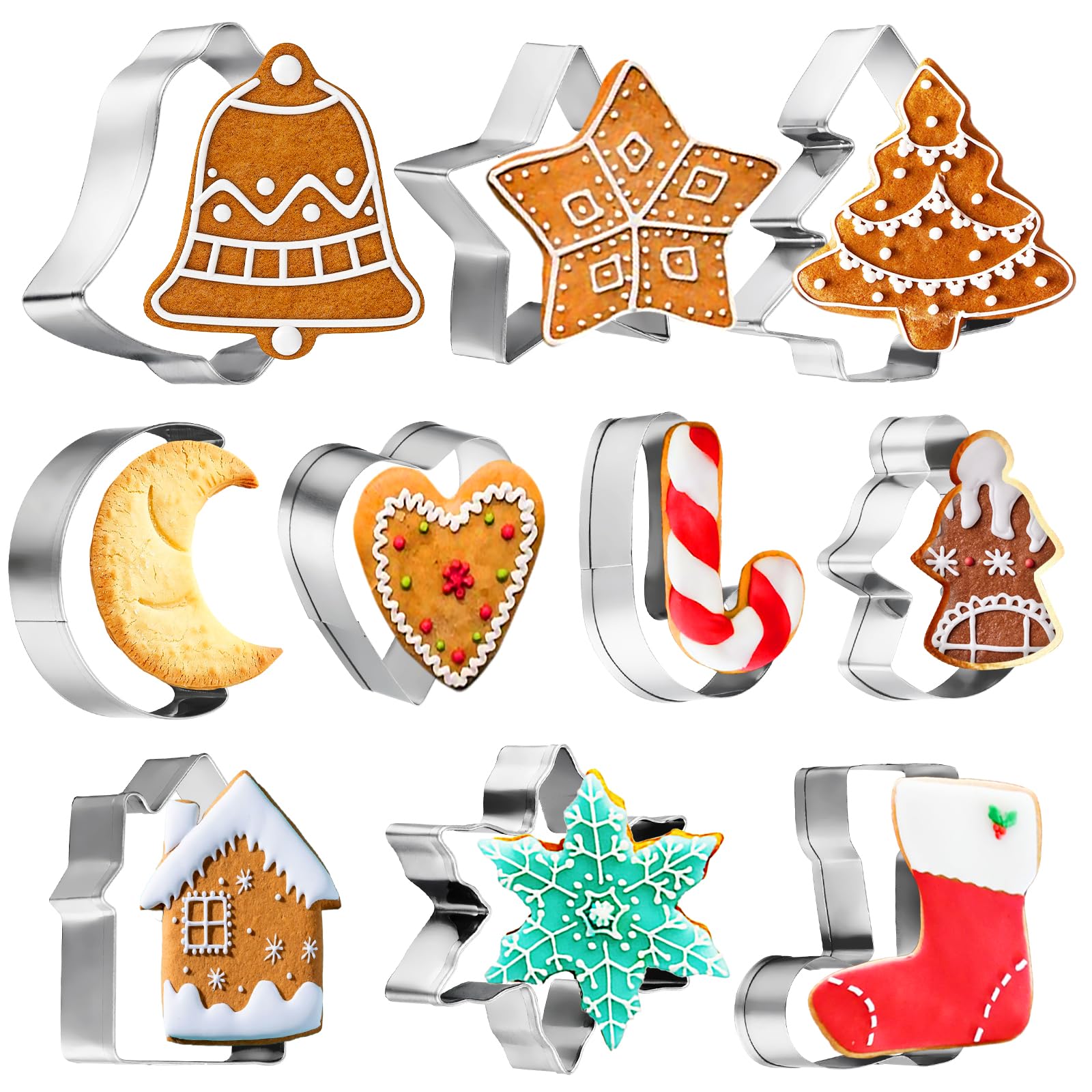 10 Stücke Weihnachten Ausstechformen Set,Mini Weihnachten Keksausstecher,Edelstahl Weihnachtsbaum, Lebkuchenmann,Schneeflocke,Zuckerstange Plätzchenausstecher,Ausstecher Weihnachten zum Backen Küche, Haushalt & Wohnen