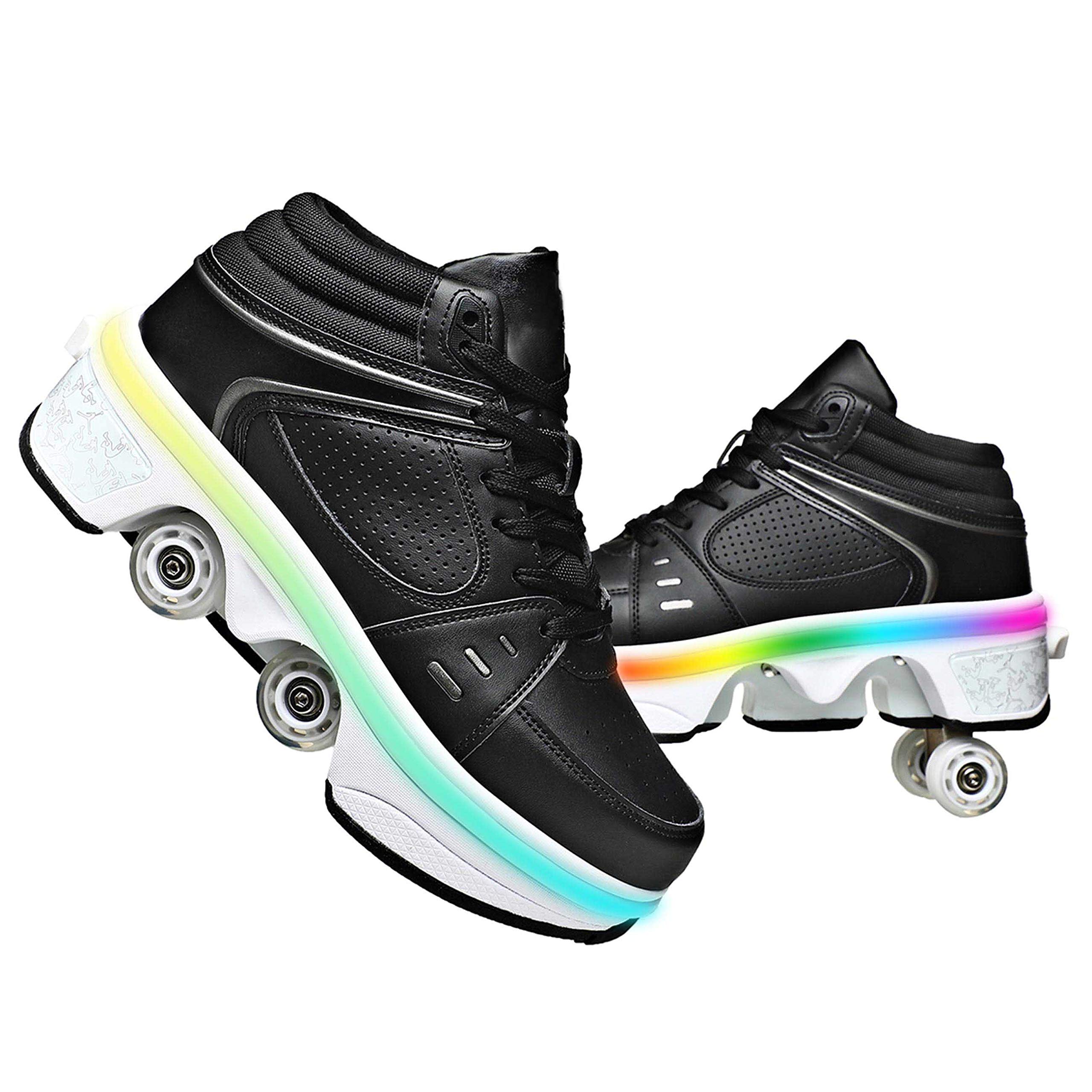 Double-Row Deform Wheel Automatic Walking Shoes Invisible Deformation Roller Skate 2 in 1 Removable Pulley Skates Skating Parkour