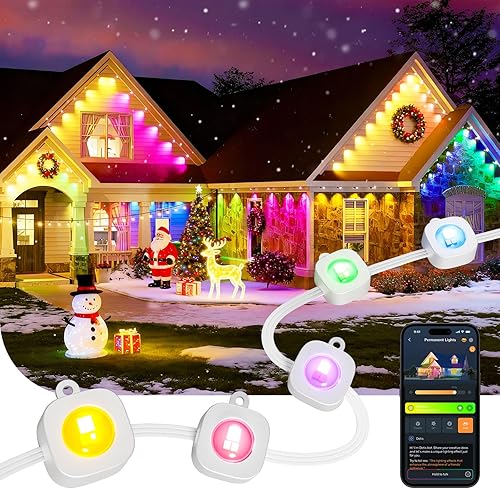 Linkind Luces permanentes para exteriores, 100 pies con 72 LED triples, iluminación AI, RGBTW inteligente para luces de Halloween al aire libre,