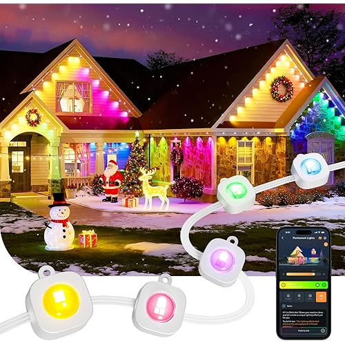 Linkind Permanent Outdoor Lights,100ft with 72 Triple-LED,AI Lighting,Smart RGBTW for Christmas Lights Outdoor,Christmas Decorations, IP67 Waterproof, Works with Alexa,Google Assistant