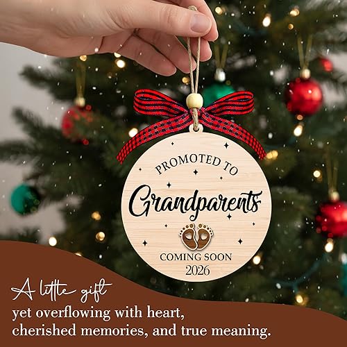 Miniatura 6 de Ornamento Promocionados a Abuelos 2026 - Ornamento de Anuncio de Embarazo de Bebé de Madera de 2 Capas - Anuncio de Embarazo para Abuelos -
