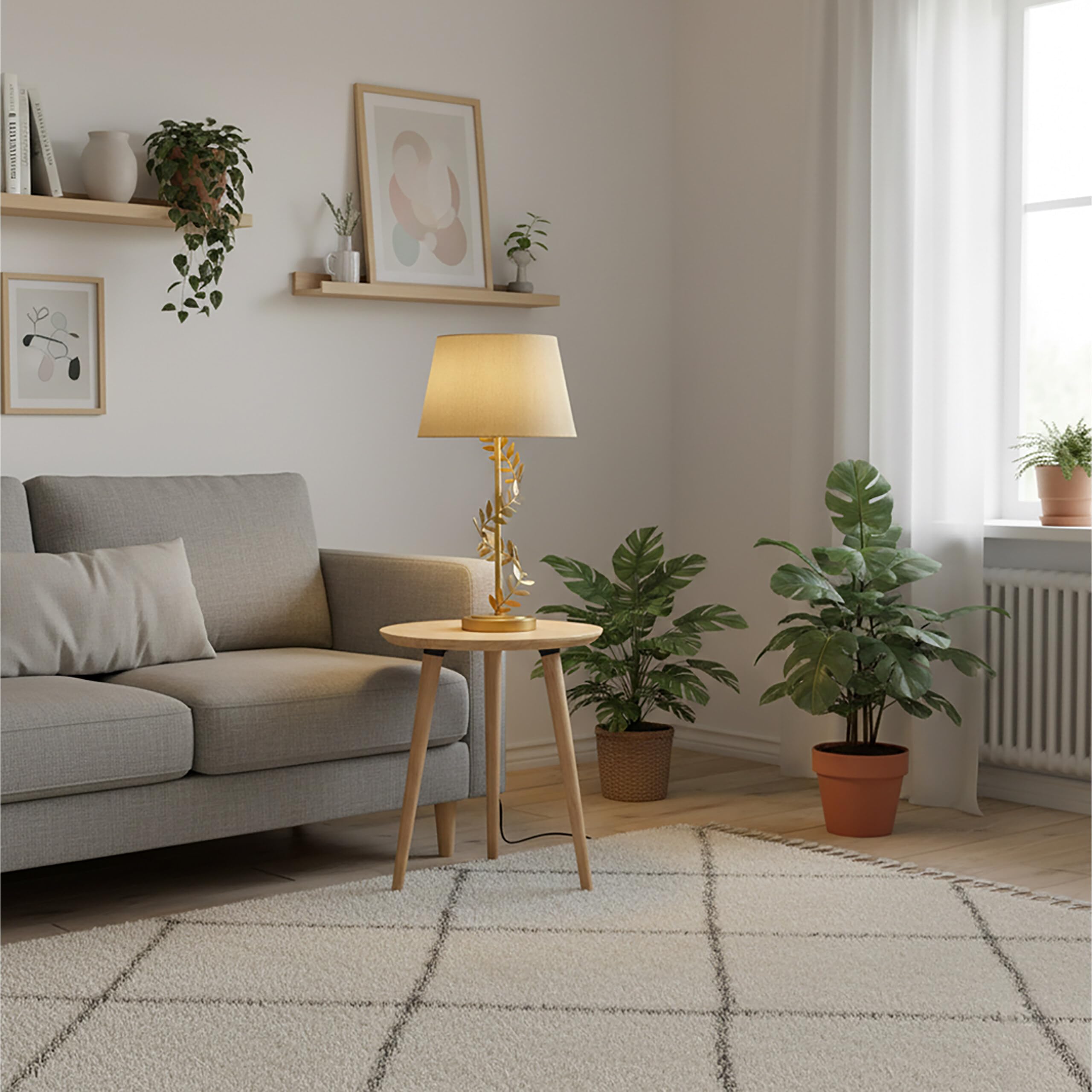 Relaxdays Lampada da Tavolo, Base in Metallo, Paralume in Tessuto, E27, HxD: 55x27 cm, Oro