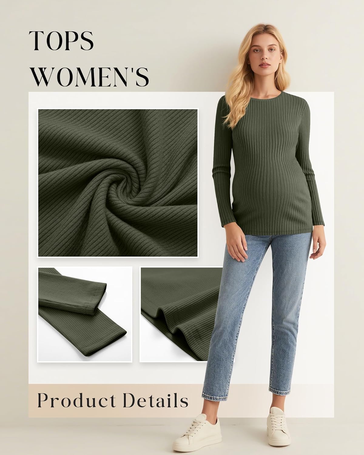 4 Pack Womens Maternity Shirts Ribbed Knit Long Sleeve Pregnancy Tops Casual Crew Neck Basic Tunic Shirts - Image 5