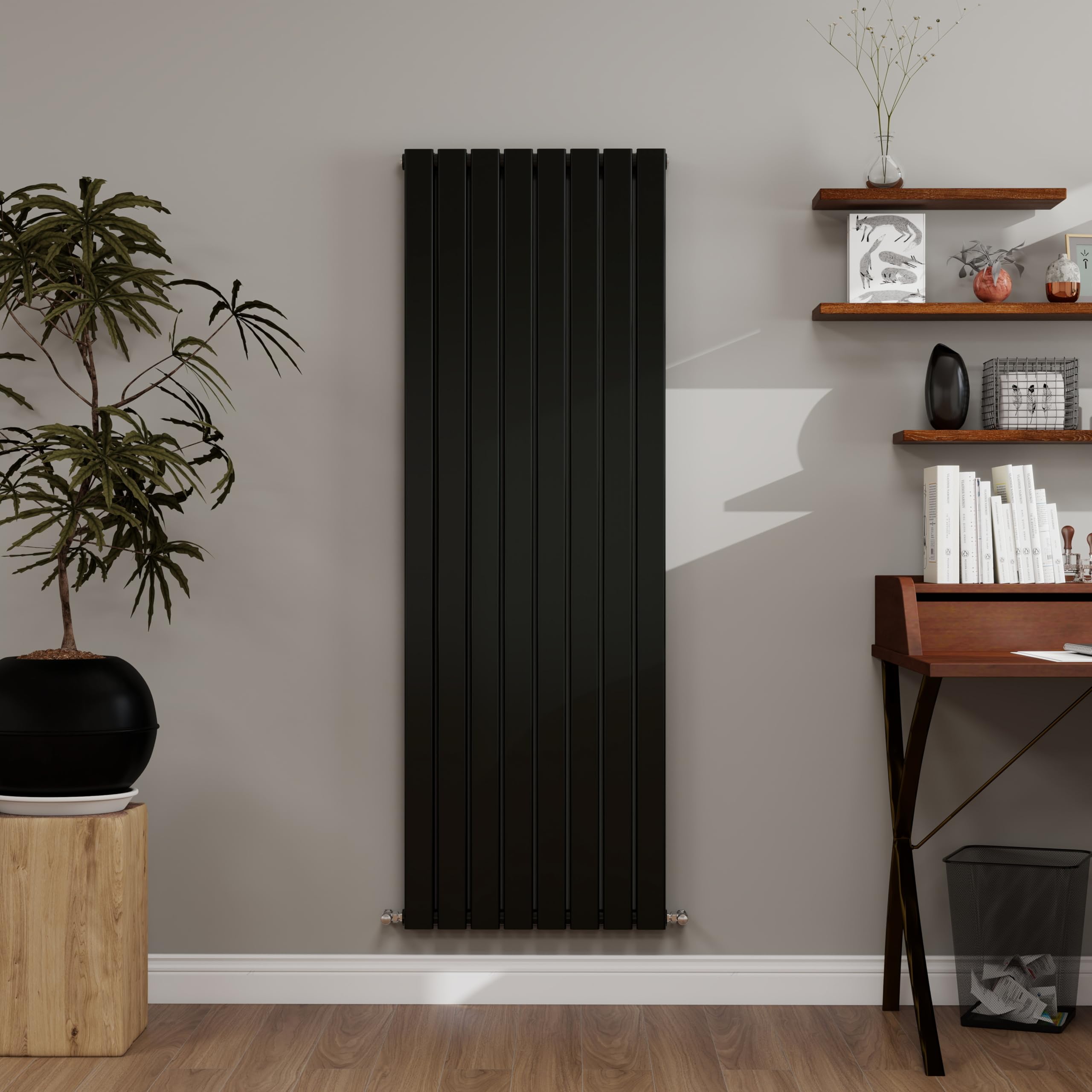 Simple bathrooms Black Designer Radiator Vertical 1600×544mm Double Flat Panel - Wall/Floor Mounted for Modern Multi-Scene & Central Heating Radiator 5403 BTU