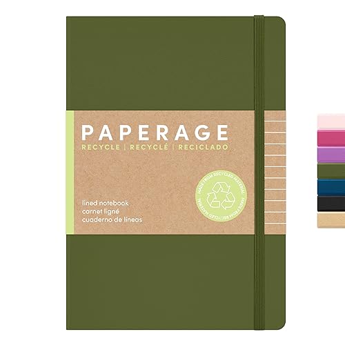PAPERAGE Recycled Lined Journal Notebook, (Olive), 160 Pages, Medium 5.6