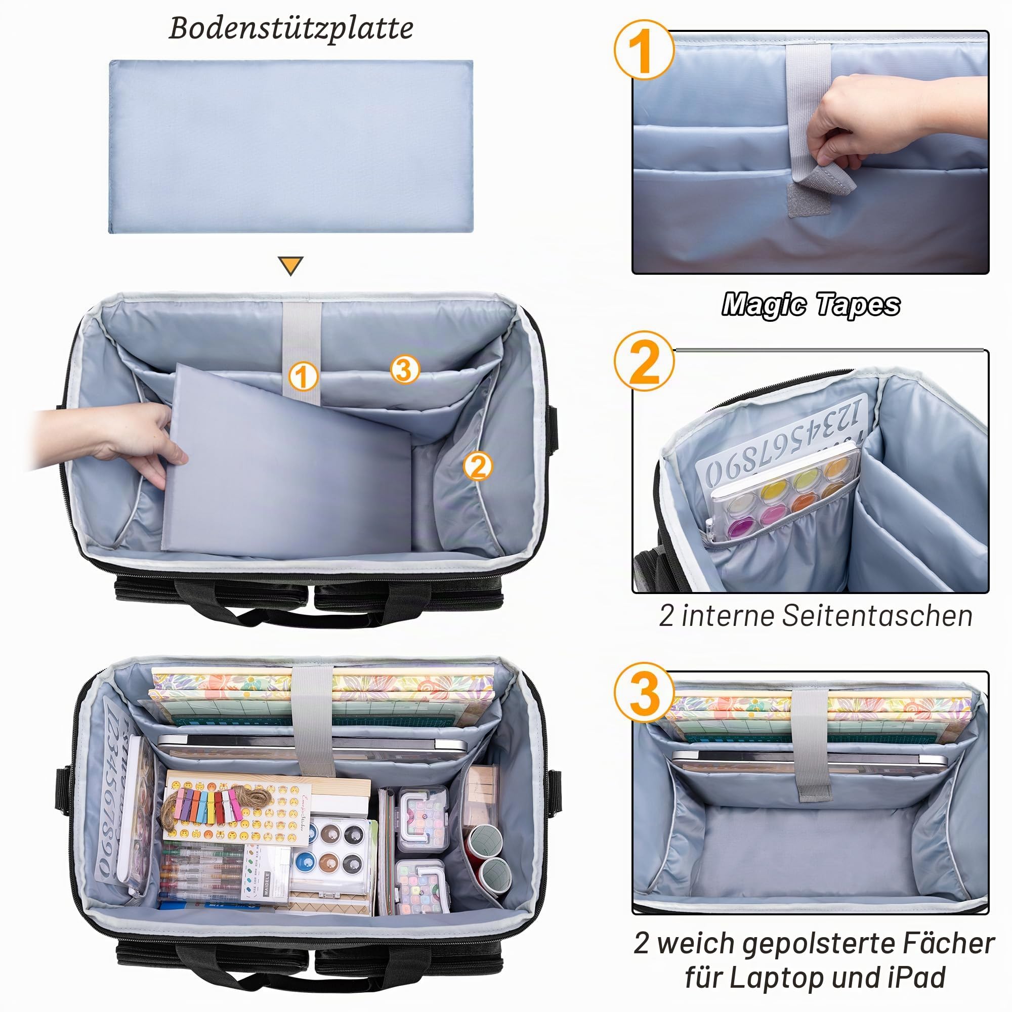 CURMIO Scrapbook Rolling Totes, Scrapbooking Aufbewahrungstasche mit Abnehmbarem Trolley, Handarbeitstasche für Scrapbooking-Zubehör und Bastel, Schwarz