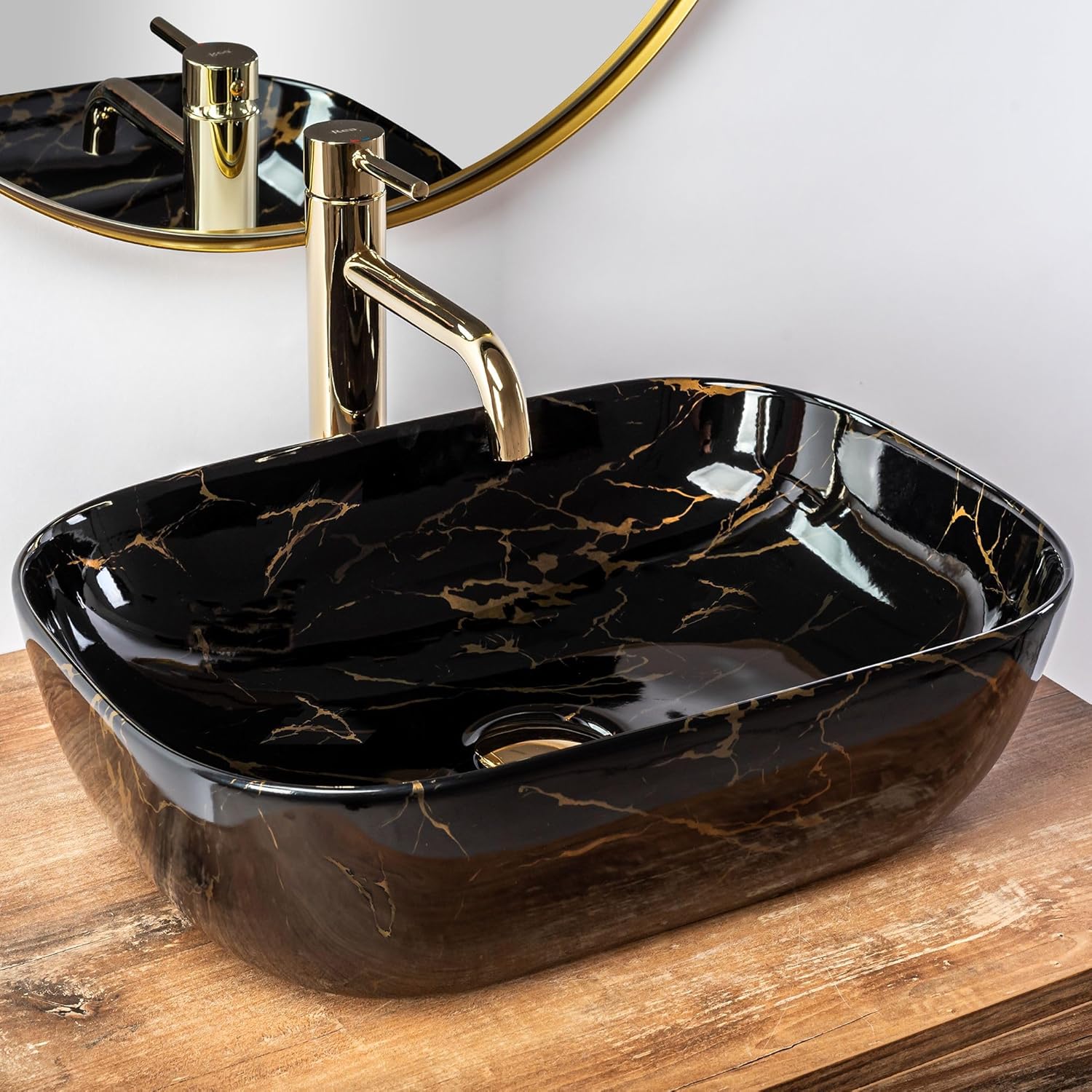 Rea Washbasin Countertop Washbasin Ceramic Hand Wash Basin Attachment Washbasin Rectangular Black Marble Bathroom Sinks Black Sink 33 x 46 cm