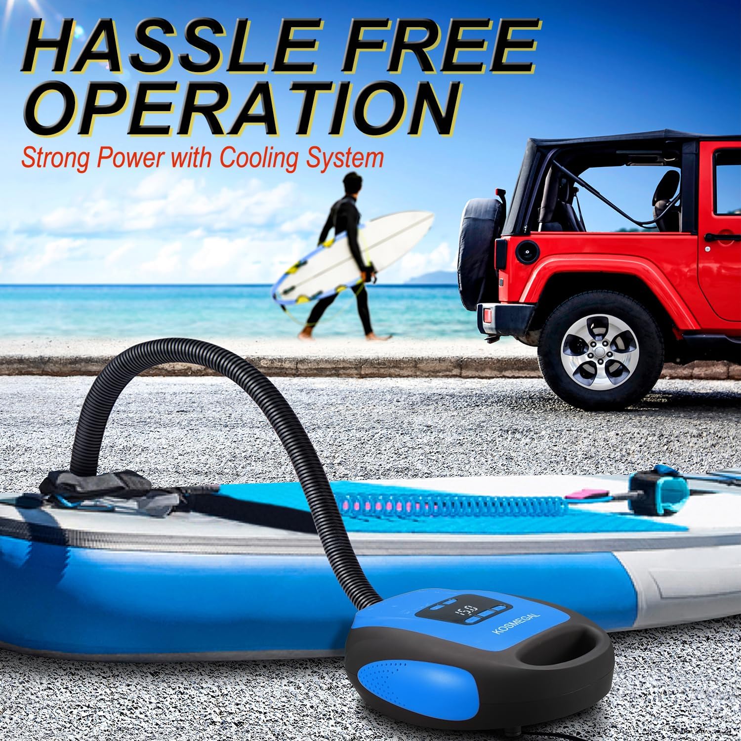 kosmegal Pompe à pagaie électrique portable, pompe SUP pour planche à pagaie, compresseur d'air 20 PSI avec arrêt automatique, fonction de dégonflage et connecteur de voiture 12 V CC pour gonflables