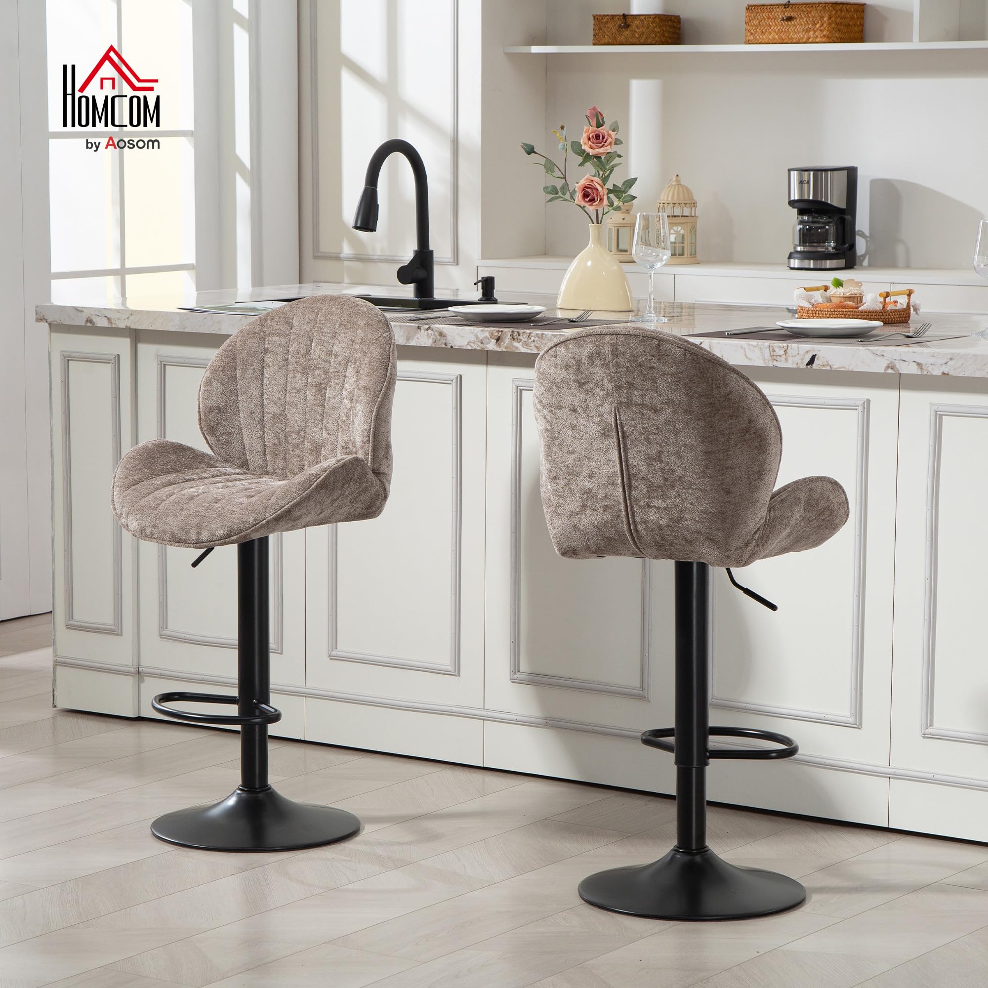 HOMCOM Lot de 2 Tabourets de Bar Pivotants Forme de Coquillage Acier Marron