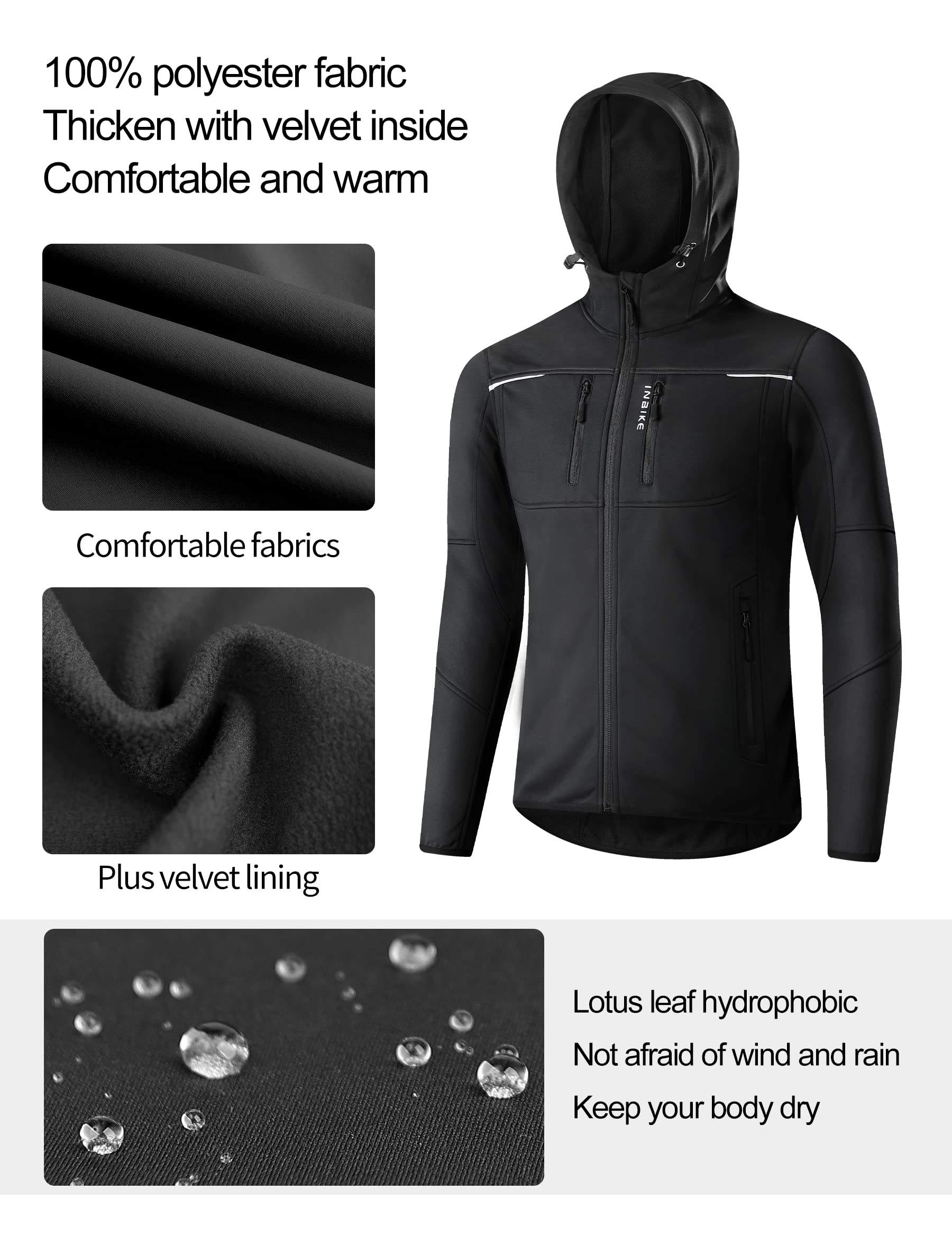 INBIKE Veste VTT Homme Hiver Softshell Polaire Coupe Vent Cyclisme Sport de Plein Air WJ607