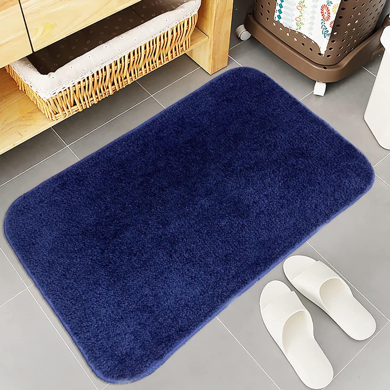 Star Home Premium Absorbent Solid Color Doormat/Bathmat,Bath Door Mat - Non-Slip, Quick Drying Microfiber Rug for Bathroom Entrances - Machine Washable, Soft and Strip (Navy Blue)