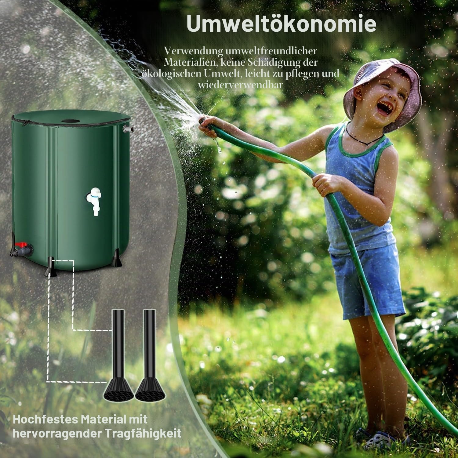 Faltbare Regentonne 1000 Liter Mit Überlaufschutz – Regenwassertank Aus Wetterfestem PVC, Regenwassersammler Mit Deckel Und Wasserhahn Für Garten(132 gallon/500 L)