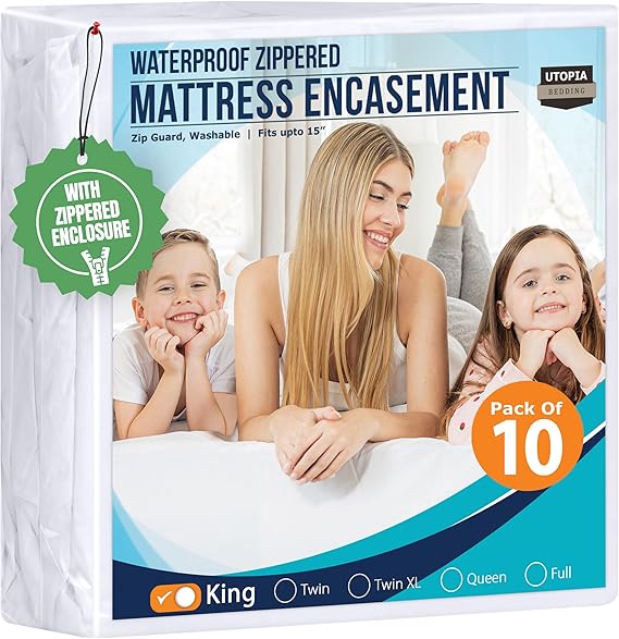 Utopia Bedding Zippered Mattress Encasement King Size (Pack of 10), 100% Waterproof, Dust Mite and Bed Bug Proof Mattress Protector, Absorbent 6-Sided Mattress Cover