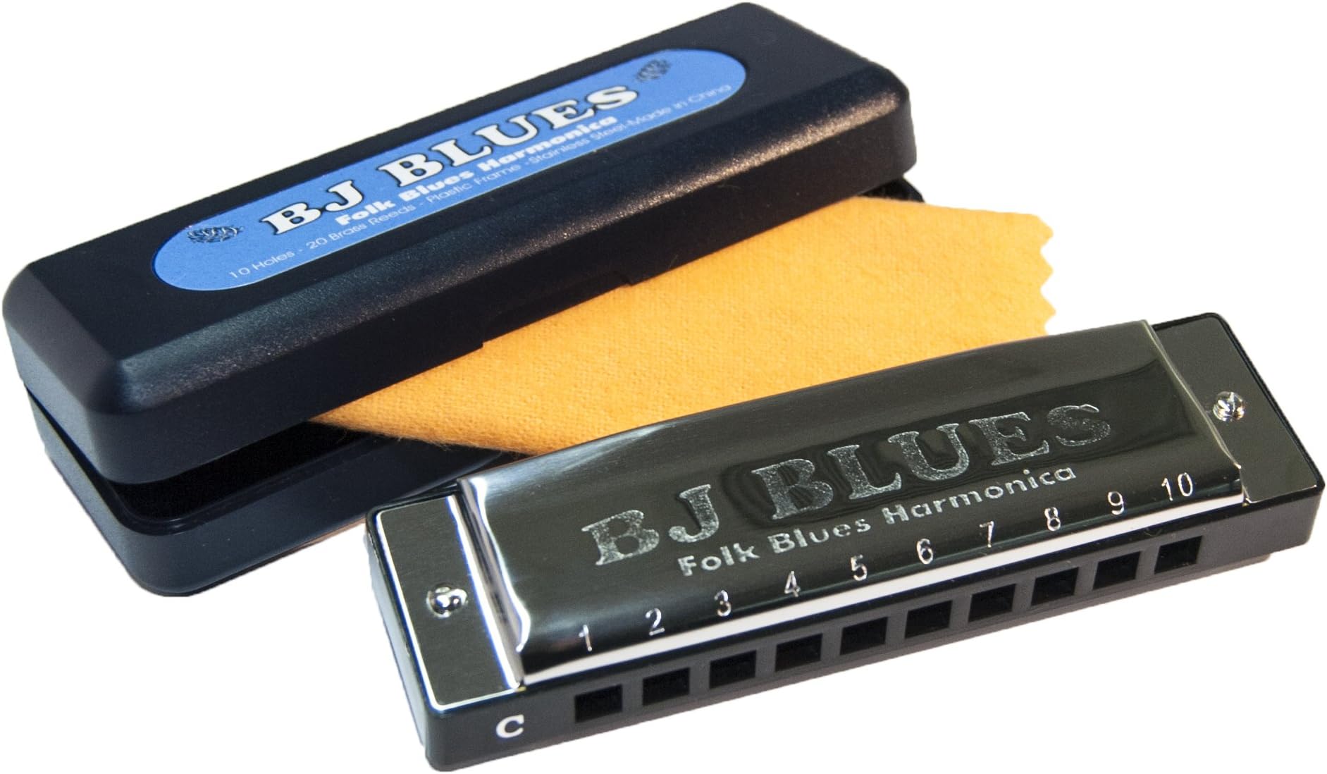 BJ Blues 283520 Folk Blues 10-Hole Diatonic Harmonica, Black