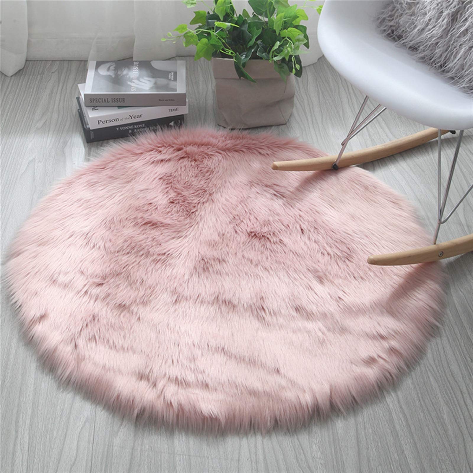 Tapis rond en peau de mouton synthétique doux pour décoration de chambre et salon