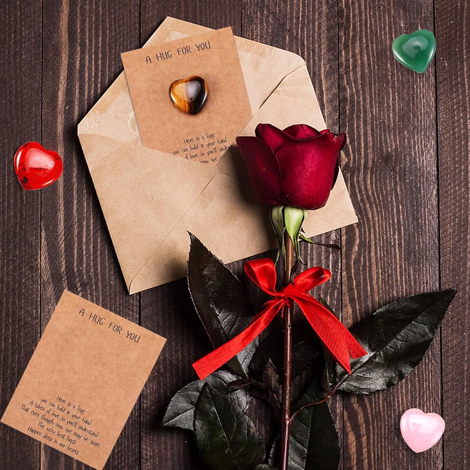 SaferCCTV Pocket Hug Tokens with Heart Shape Stones for Family Friend Colleagues Party Favors, Memorial Cards for Celebration of Life, 40Pack