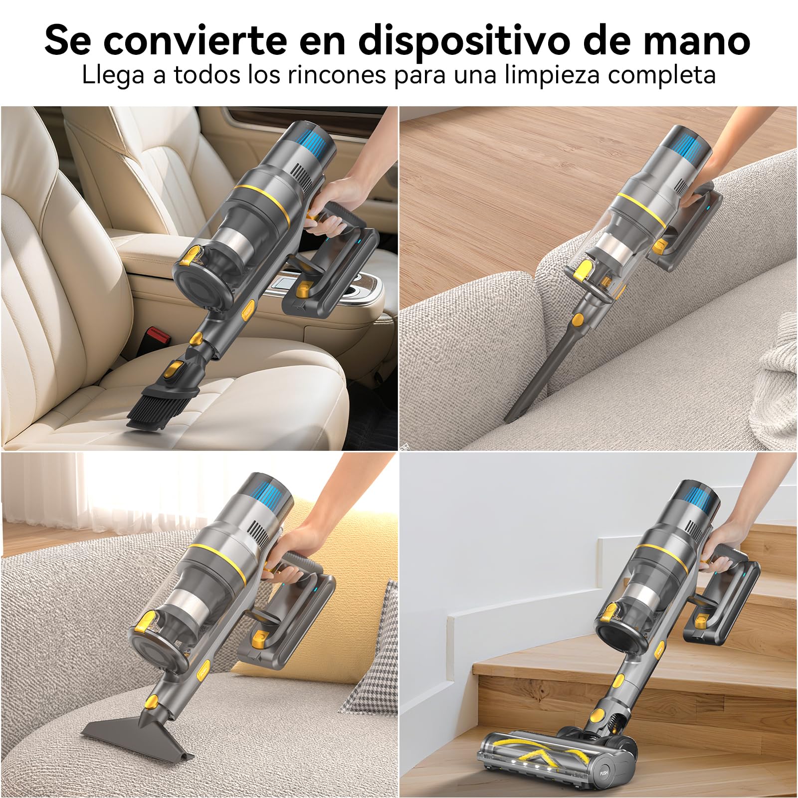 Aspiradora sin Cable 55KPA/580W/75Mins, Escoba Aspirador sin Cable Potente con Pantalla Táctil LED, Aspirador Vertical con 6 Etapas de Filtración y Autocargable para Hogar y Mascotas