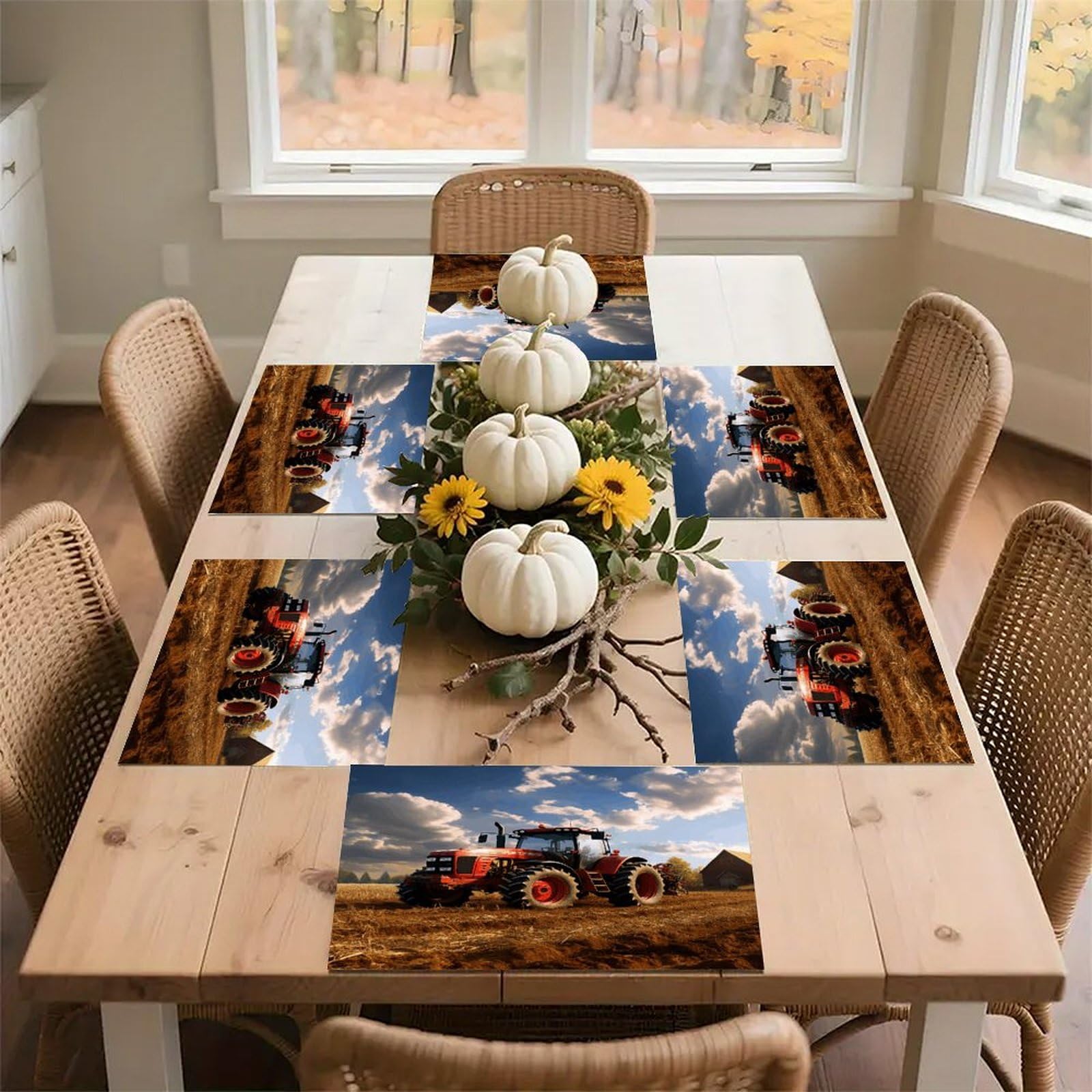Fantasy Farm Tractor Placemats Non-Slip Heat Resistant Table Mats Flax Washable Cloth Place Mats Easy to Clean Premium Placemat for Kitchen Dining Table Decor Party Outdoor