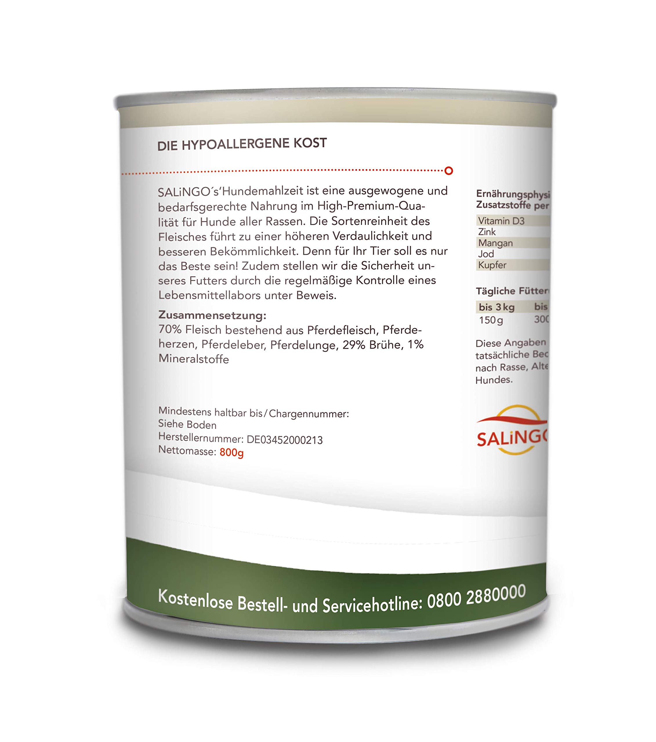 SALiNGO Premium Hundefutter nass Pferd PUR | Nassfutter für Hunde | getreidefrei | hoher Fleischanteil | hypoallergen | Barf Dosen