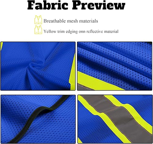 Miniatura 7 de Chaleco de seguridad reflectante de malla con logotipo personalizado Clase 2 con 5 bolsillos y cremallera