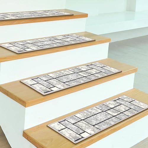 Miniatura 14 de Sweet Home Stores Peldaños de escalera para interiores con parte trasera de goma antideslizante de 8.5 x 26 pulgadas, diseño tradicional oriental,