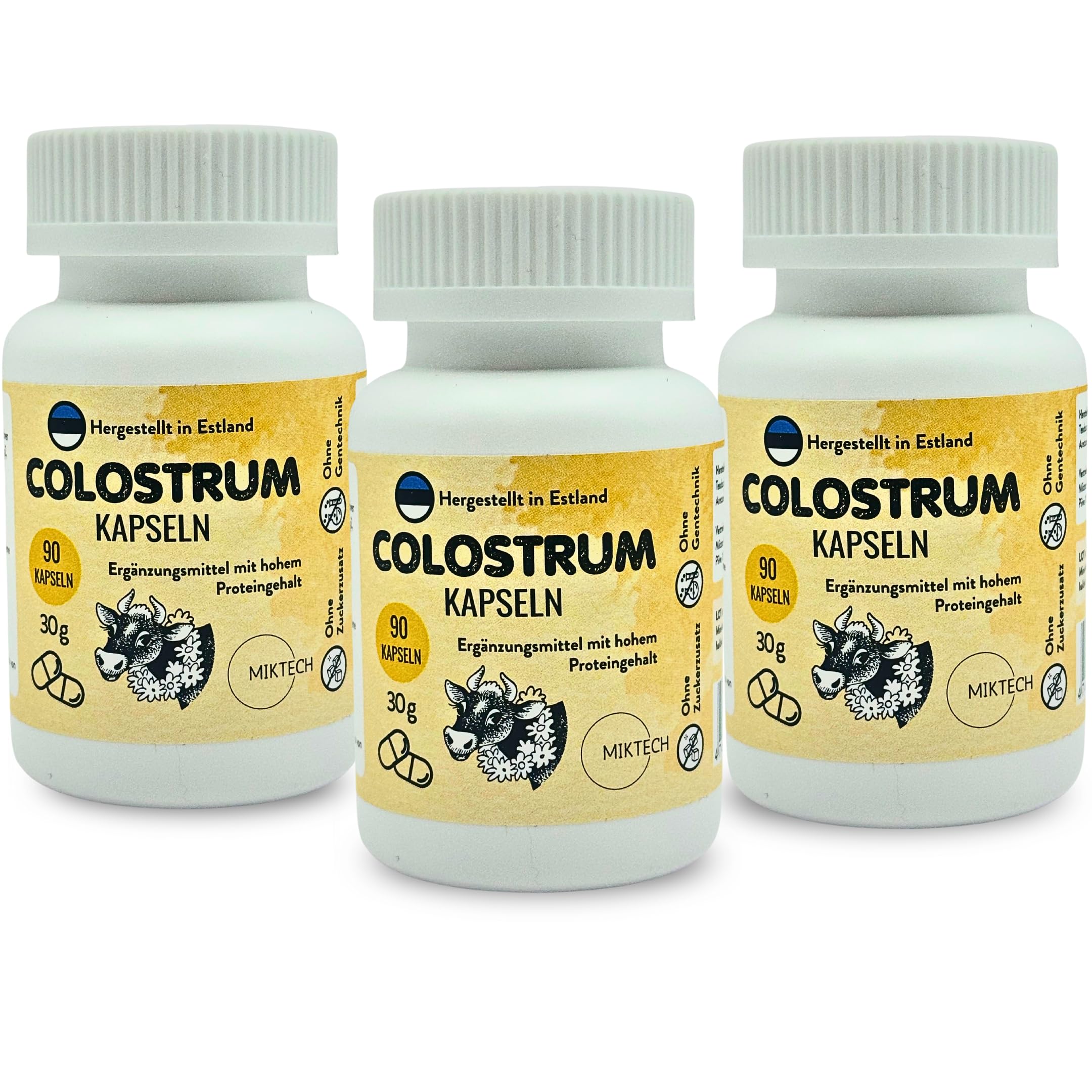 Colostrum – Rinder-Colostrum aus EU – 270 Kapseln von Natur aus Immunglobuline (IgG/IgA/IgM) - Protein - Lactoferrin (3er Pack)