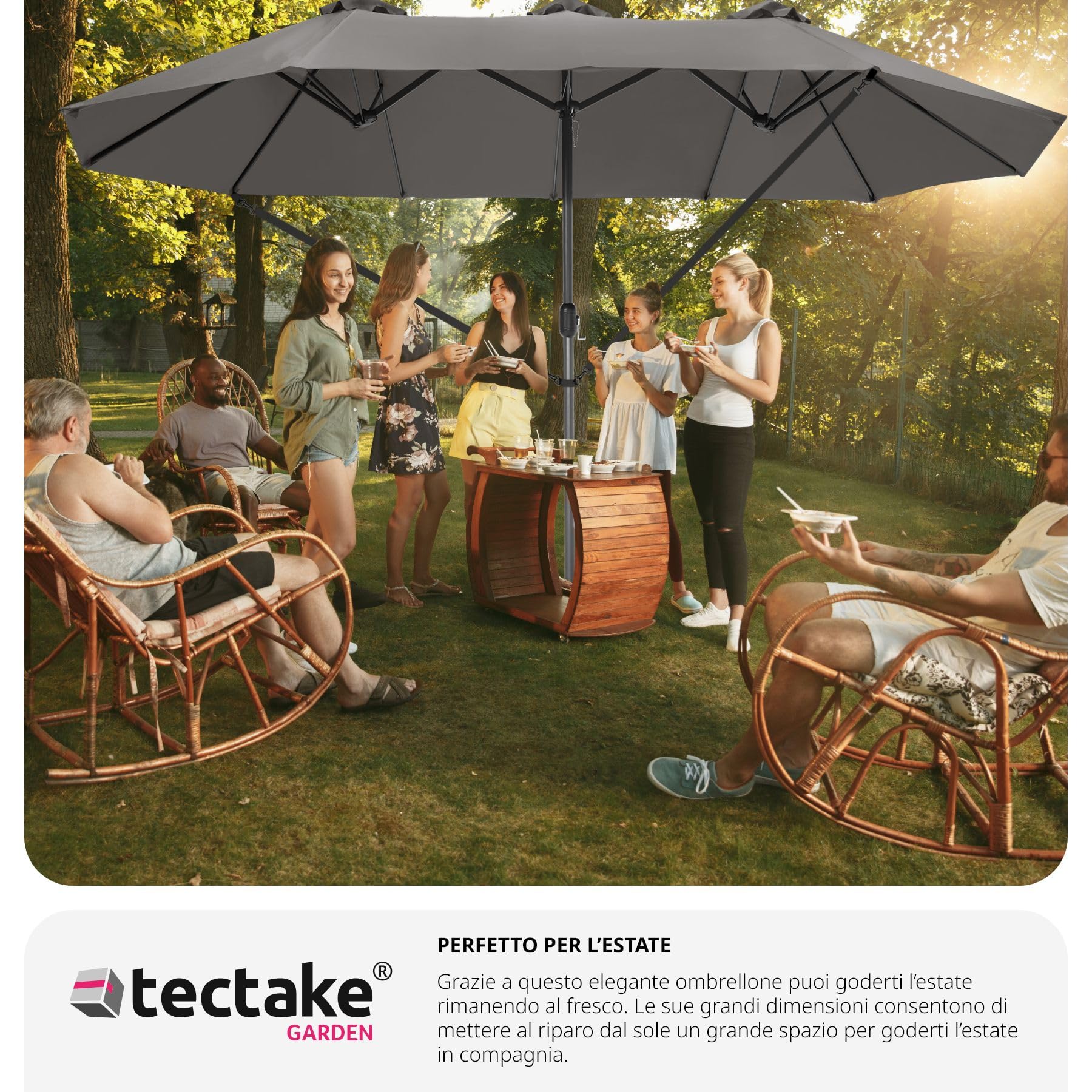 tectake® Ombrellone da Giardino Doppio con Albero di Sostegno e 3 Tettucci, Ombrellone da Esterno Idrorepellente, Resistente ai Raggi UV, Resistente al Vento, Ripiegabile