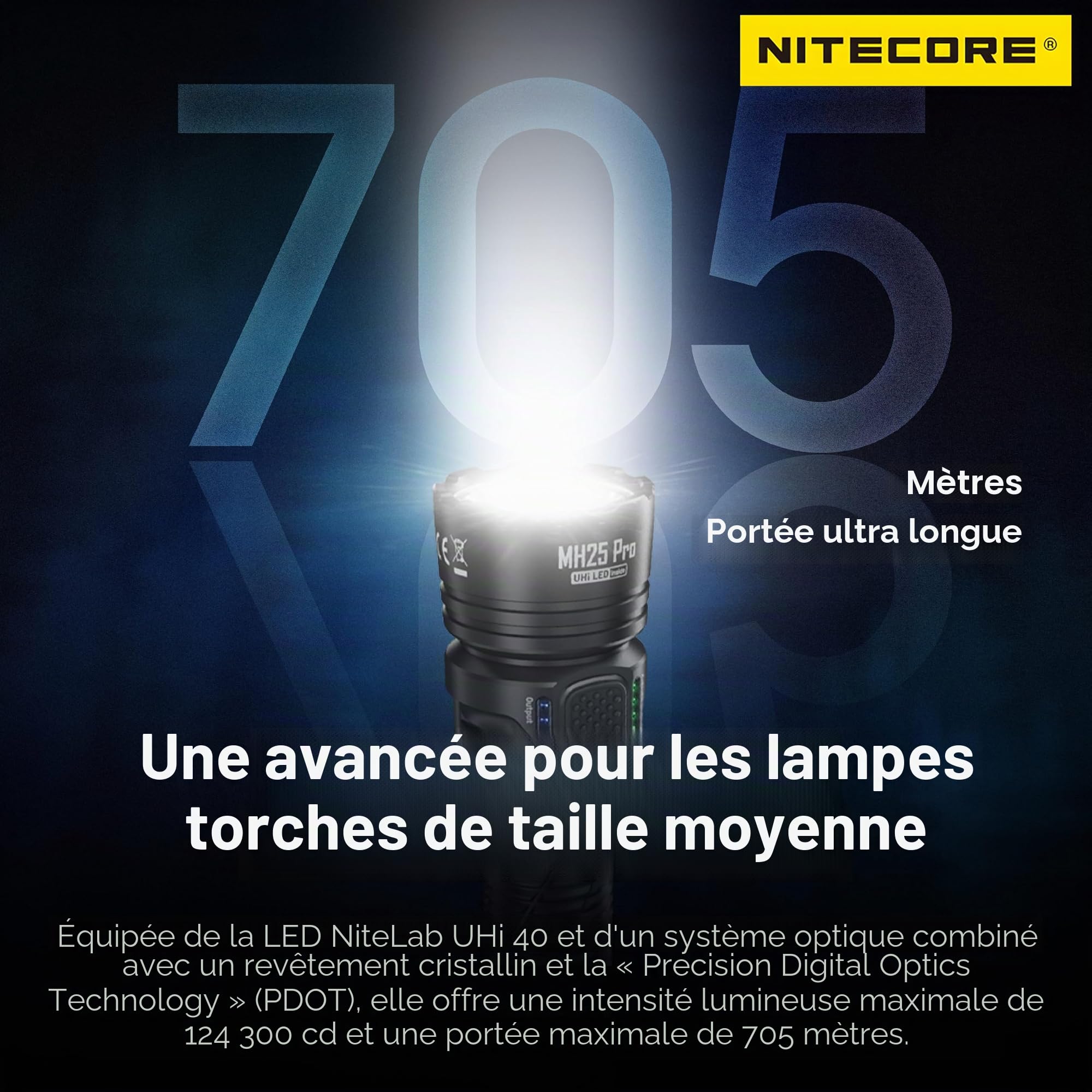 Nitecore MH25 Pro Ultra Long Range Lampe de Poche Rechargeable USB-C Étanche