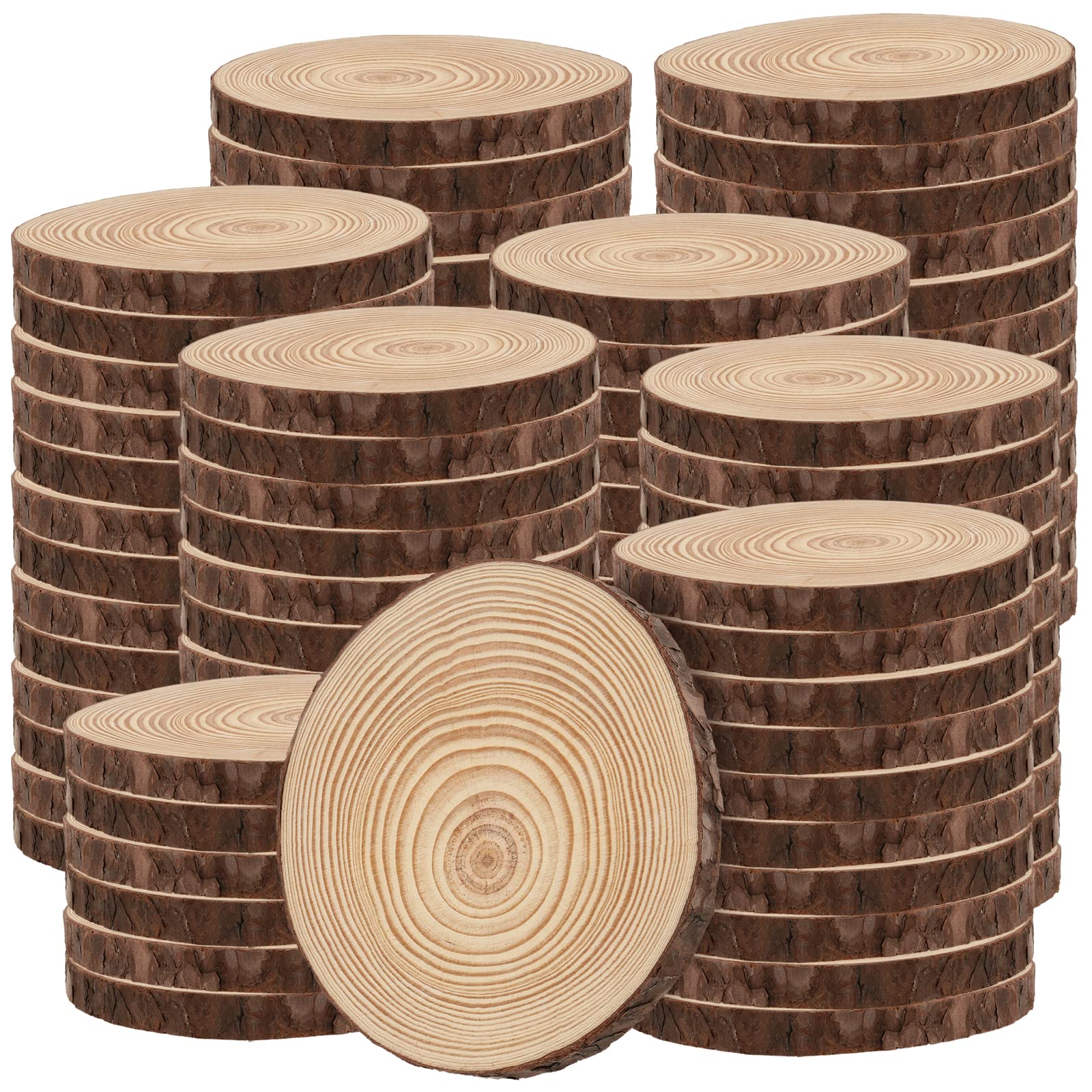 FUNSUEI 80 pezzi 9-10 cm fette di tronco, 1 cm di spessore, dischi di tronchi di legno, cerchi in legno non finiti per arte, artigianato fai da te, ornamenti di Natale, senza buco