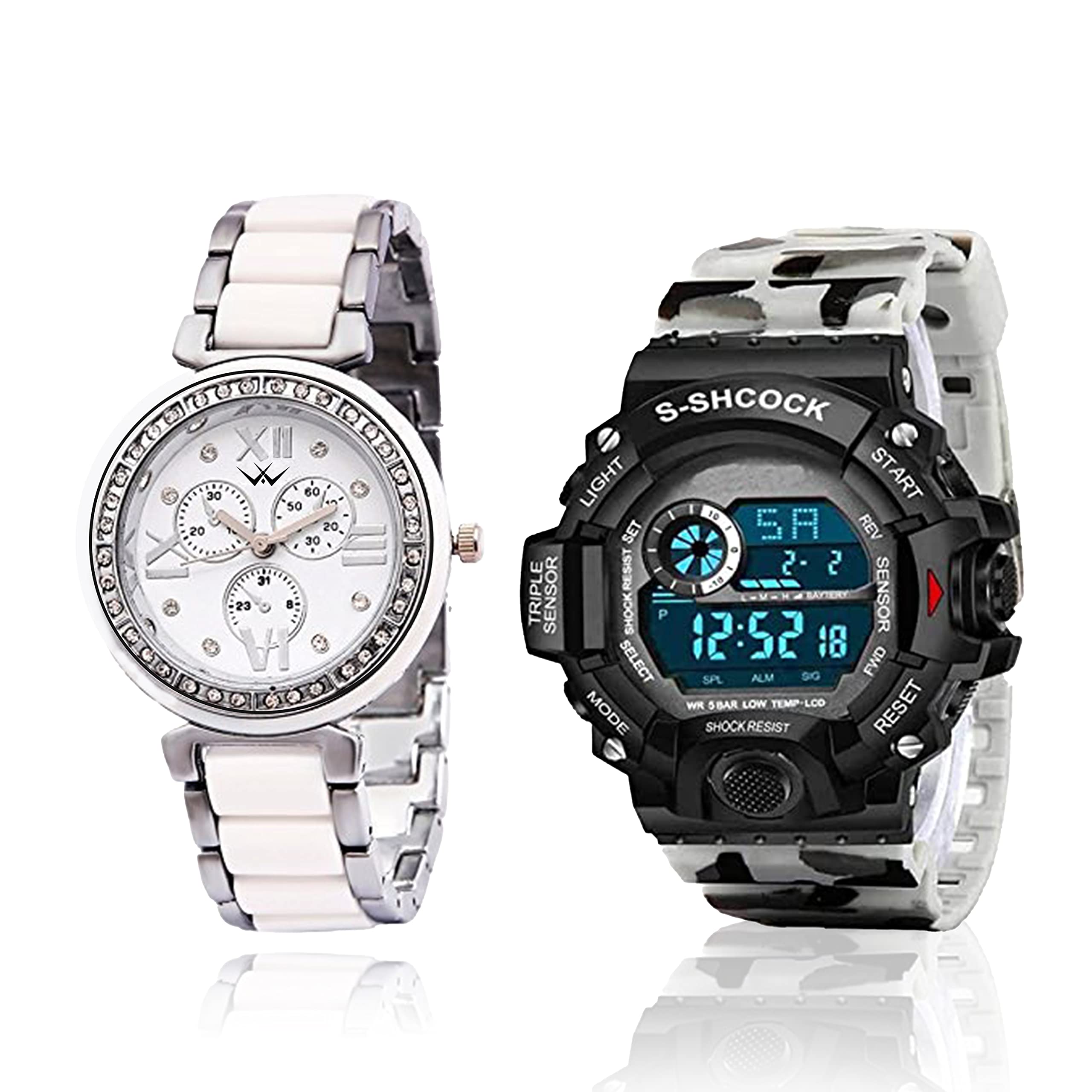 Watchverse White Dail Womens Watch Stainless Steel Silver Color Chain with A Digital Watch Combo Set (White Chain with White Sport) (B0BGDFYKLP) Amazon Price History, Amazon Price Tracker