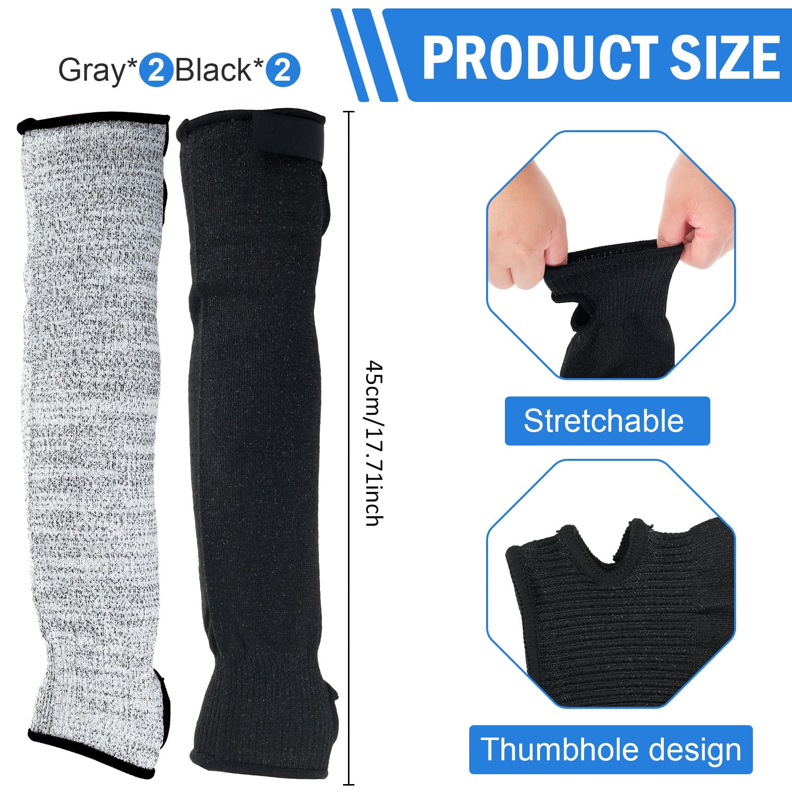4Pcs Cut Resistant Sleeves with Thumb Hole, 45cm Arm Protection Sleeves Level 5 Protection - Image 2