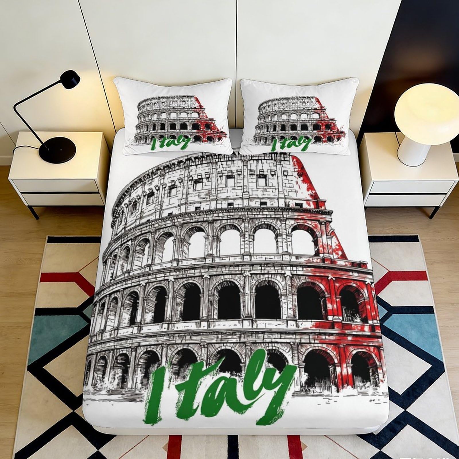 3D Printed Colosseum Italy Fitted Sheet Microfiber Soft Breathable Rome Landmark Bed Cover for Bedroom Guest Room Decor 90x200x25cm