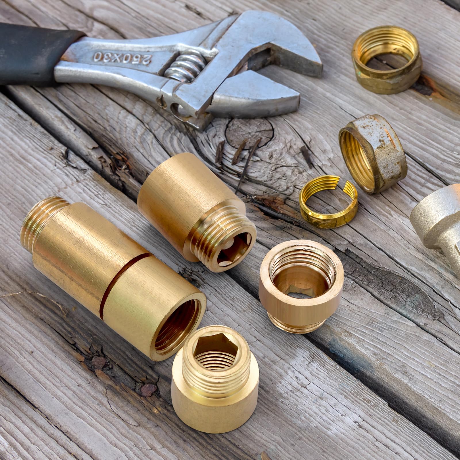 5 Stk Hahnverlängerung 1/2 Zoll Messing Wasserhahn Verlängerung | 1/2 " Messing Verlängerungen, Länge: 10MM / 15MM / 20MM / 25MM / 30MM, DN15 Gewindeverlängerung, Mit 1 Rolle Dichtungsband