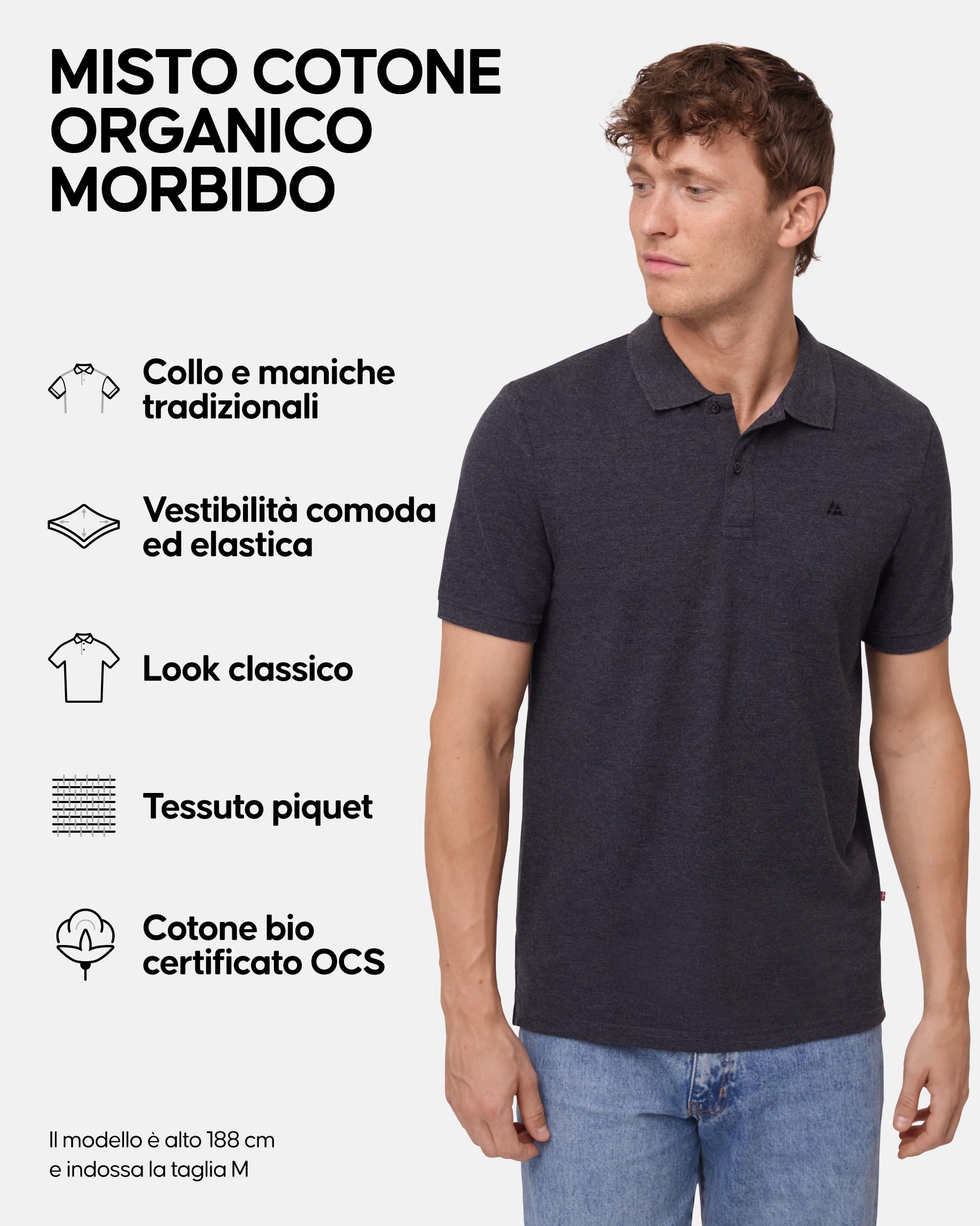 DANISH ENDURANCE Maglietta Polo Uomo Manica Corta in Cotone Biologico Premium, Polo T-Shirt Uomo, 1 o 2 Paia