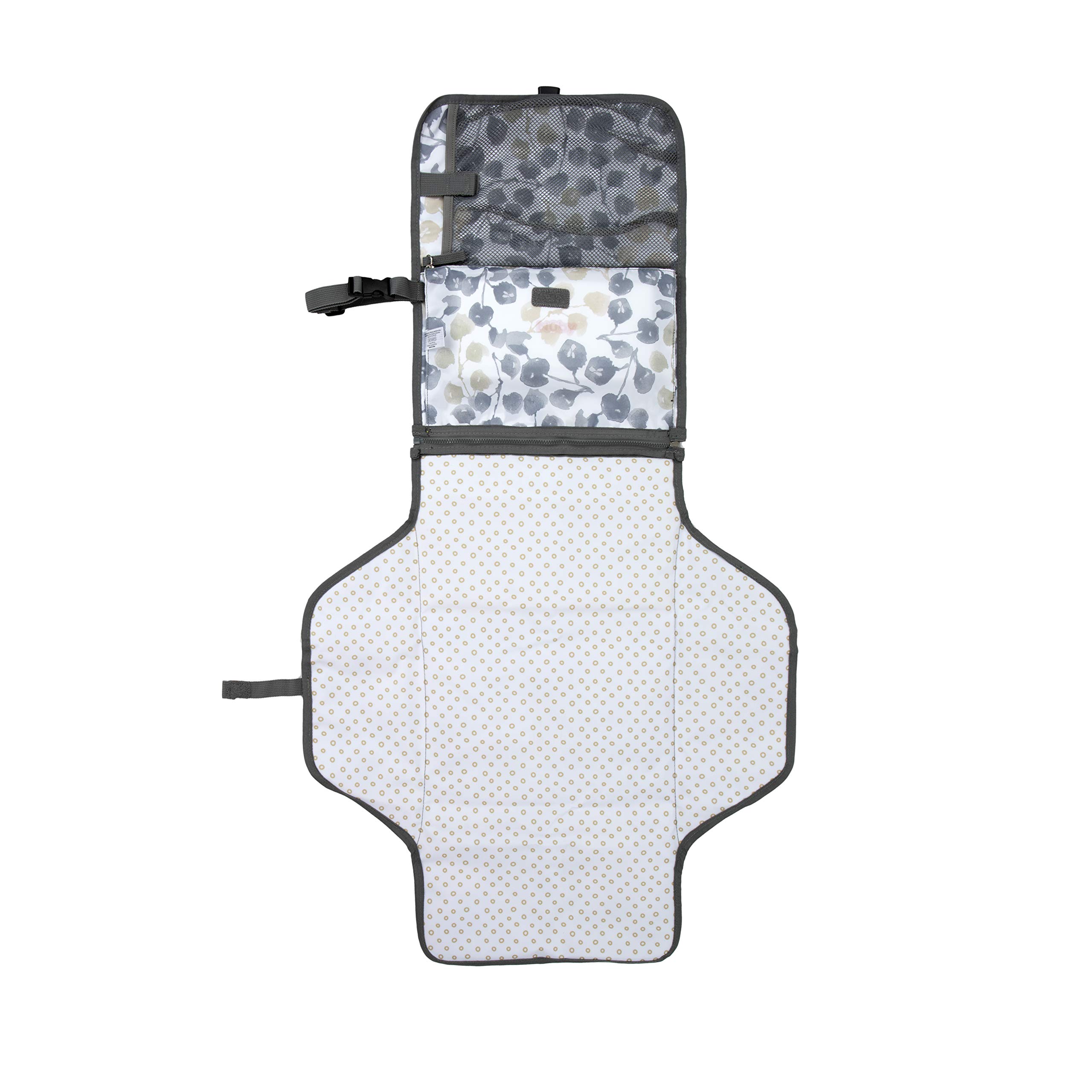 Nuby Tragbare Baby-Wickelunterlage, schnell abwischbare Wickelunterlage mit integriertem Kissen, Blumendruck